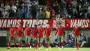 Kemenangan ini mengantarkan skuat asuhan Fernando Santos berada di peringkat kedua Grup A dengan 16 poin dari enam laga, tertinggal satu poin dari Serbia yang sudah memainkan satu laga lebih banyak. (AP/Joao Matos)