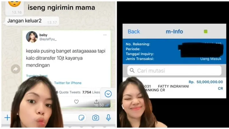 Iseng Minta Uang Rp 10 Juta Kepada Ibunda, Wanita Ini Malah Dikirimkan Rp 50 Juta