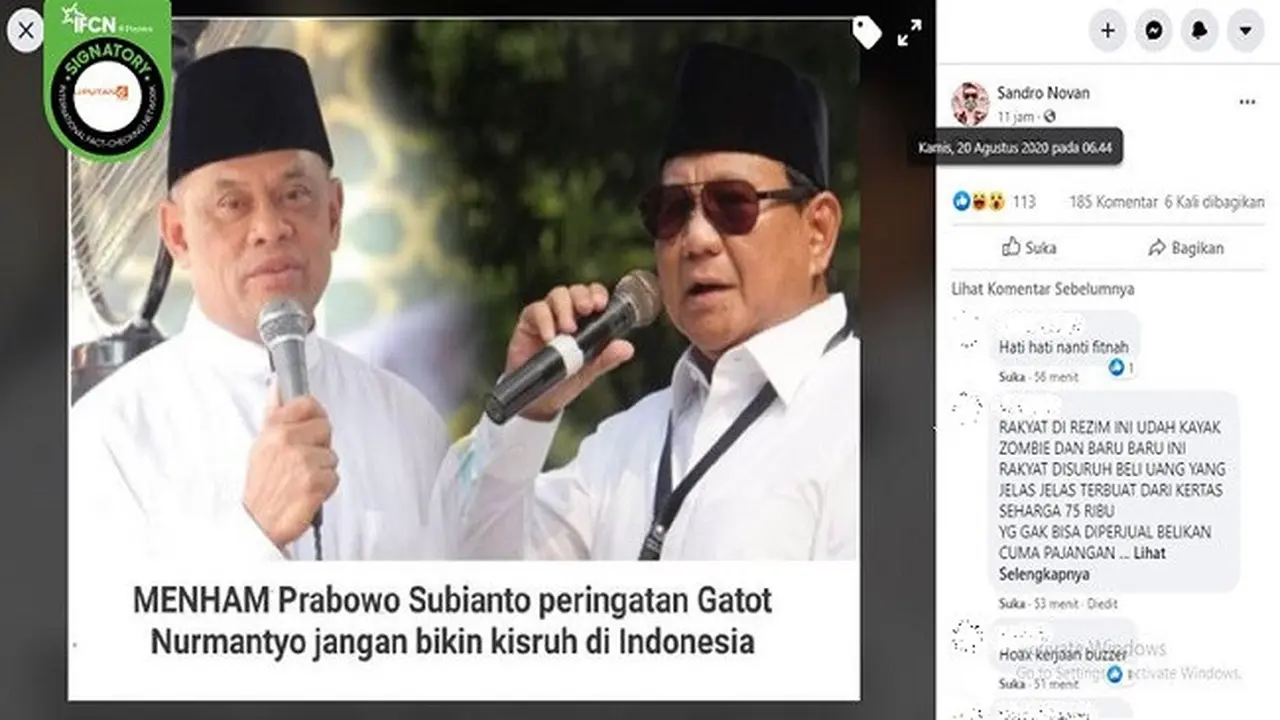 Gambar Tangkapan Layar Foto Prabowo Subianto dan Gatot Nurmantyo