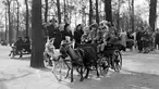 Anak-anak menikmati jalan-jalan naik kereta yang ditarik oleh kambing di The Champs Elysées Avenue, Paris, Prancis, 23 Maret 1947. (AFP)