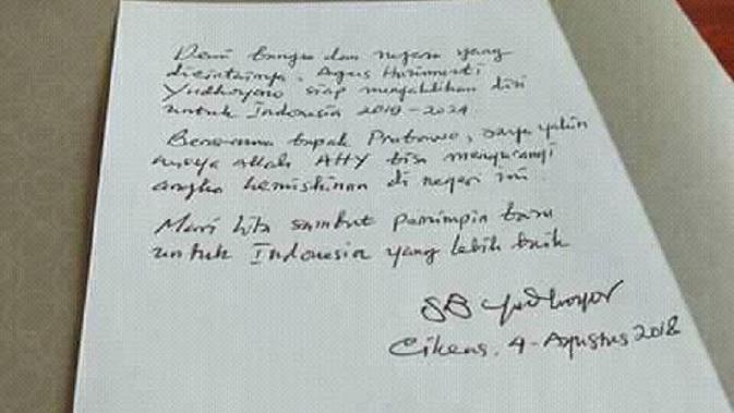 Surat SBY jadi cawapres Prabowo beredar.