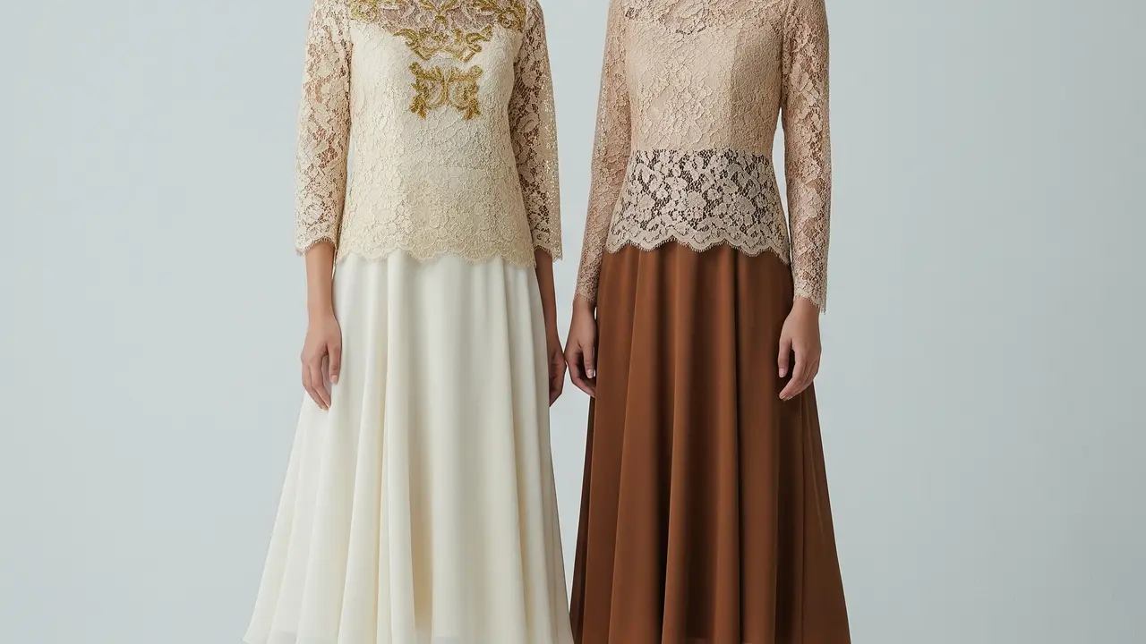 Model Baju Brokat Midi Dress Kombinasi Chiffon Terbaru.