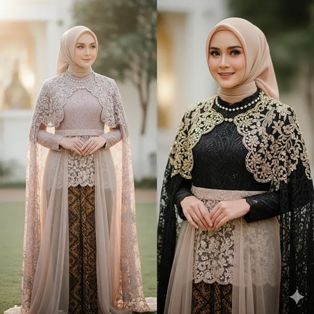 Dress Kombinasi Tile dan Cape Embroidered