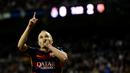 Ekspresi pemain Barcelona, Andres Iniesta, setelah mencetak gol ke gawang Real Madrid dalam laga La Liga Spanyol di Stadion Santiago Bernabeu, Madrid, Minggu (22/11/2015) dini hari WIB. (AFP Photo/Curto de la Torre)