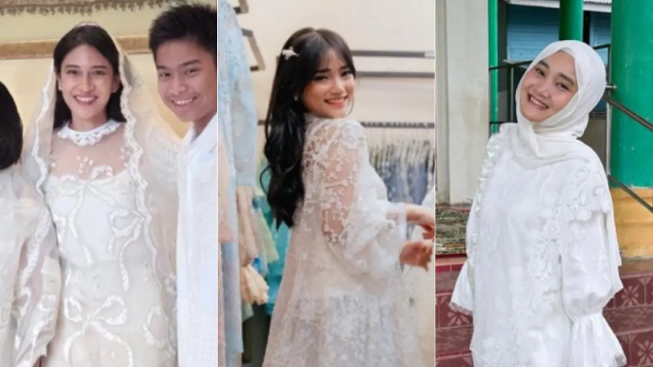 Gaya Artis Tanah Air Dibalut Baju Lebaran Lace Putih saat Lebaran
