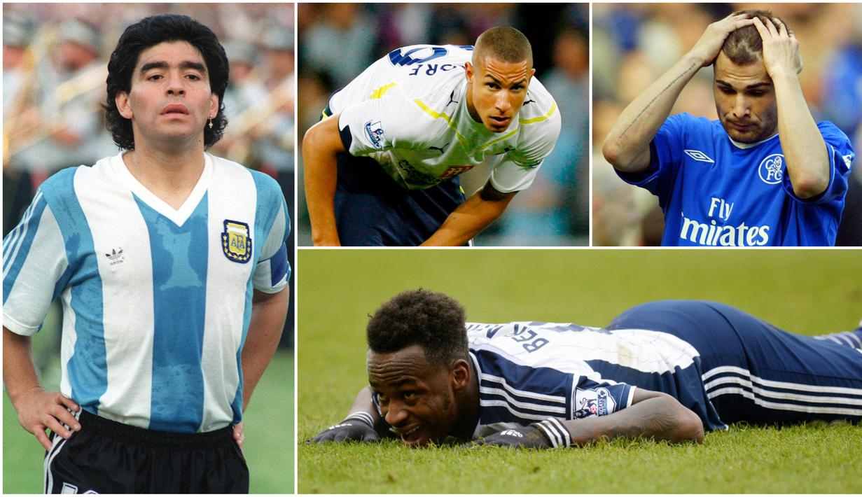 Berikut ini lima pesepak bola yang pernah terjebak kasus narkoba. Diantaranya, Diego Maradona, Adrian Mutu dan Jake Livermore. (Foto-foto Kolase AFP)