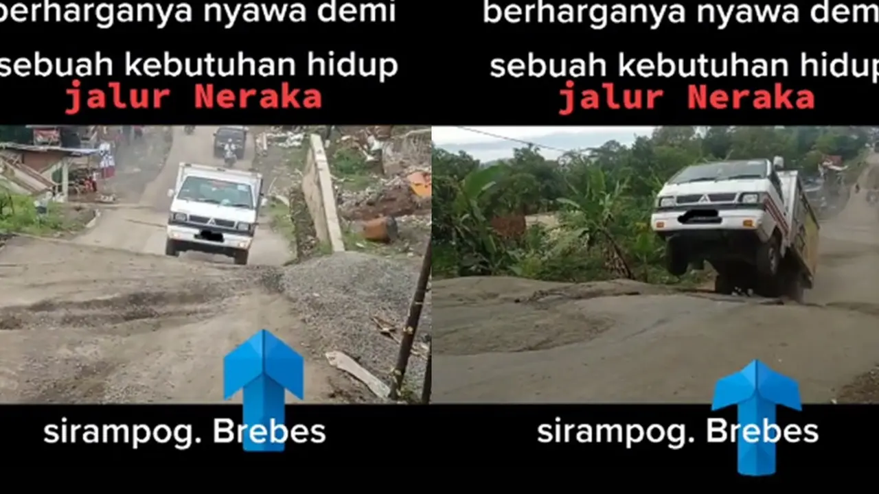 Pikap melewati jalan rusak parah (TikTok/@rogotamajaya)