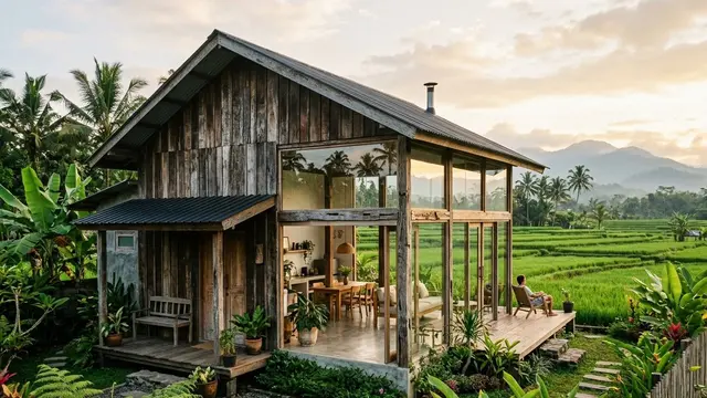 Desain Rumah Minimalis di Desa dengan Sentuhan Kayu Bekas Biar Unik dan Hemat