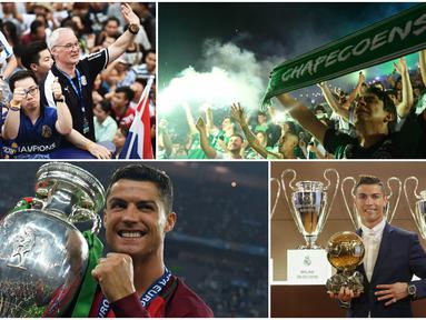 Kaleidoskop sepak bola dunia pada tahun 2016 diwarnai kisah fenomena Leicester serta cerita kejayaan Cristiano Ronaldo. (AFP)