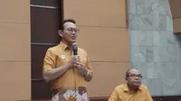 Direktur Utama BPJS Kesehatan Fachmi Idris menggelar konferensi pers penyesuaian iuran BPJS di Kantor BPJS Kesehatan, Jakarta pada Jumat (1/11/2019). (Liputan6.com/Fitri Haryanti Harsono)