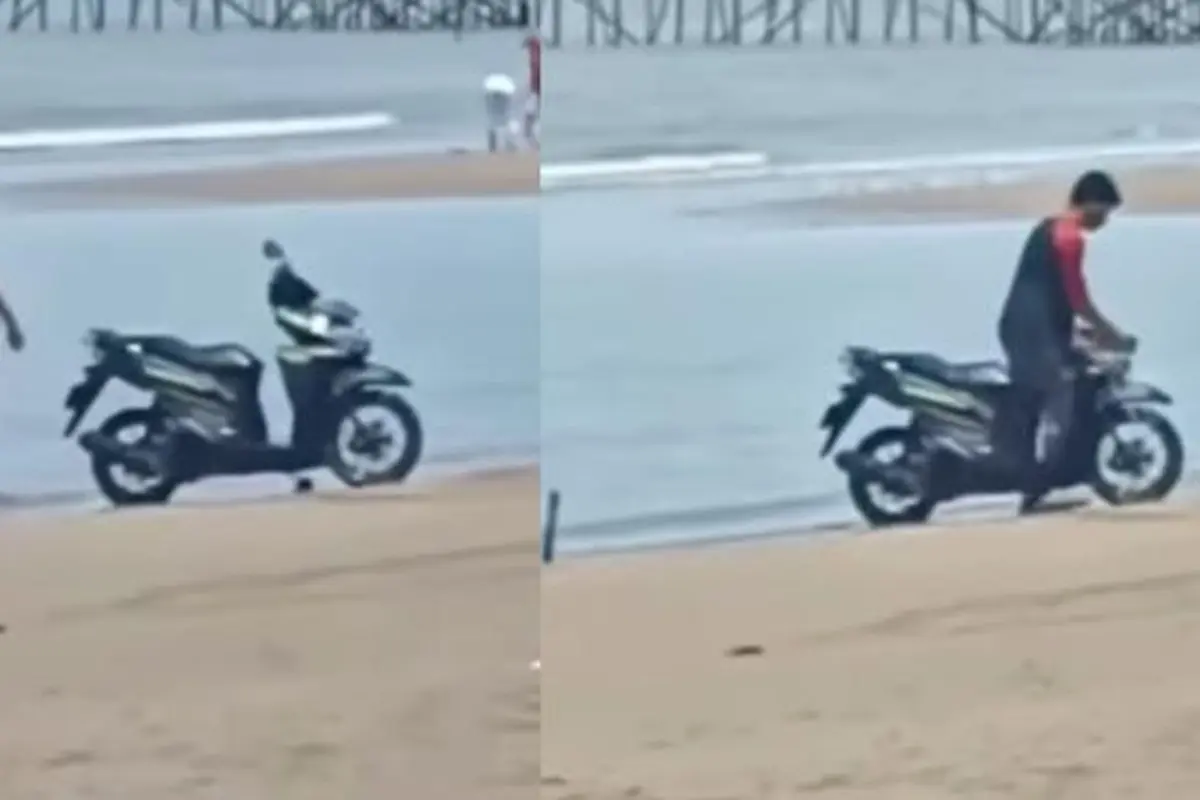 Cuci motor pakai air laut (Instagram/@hujatbaper)