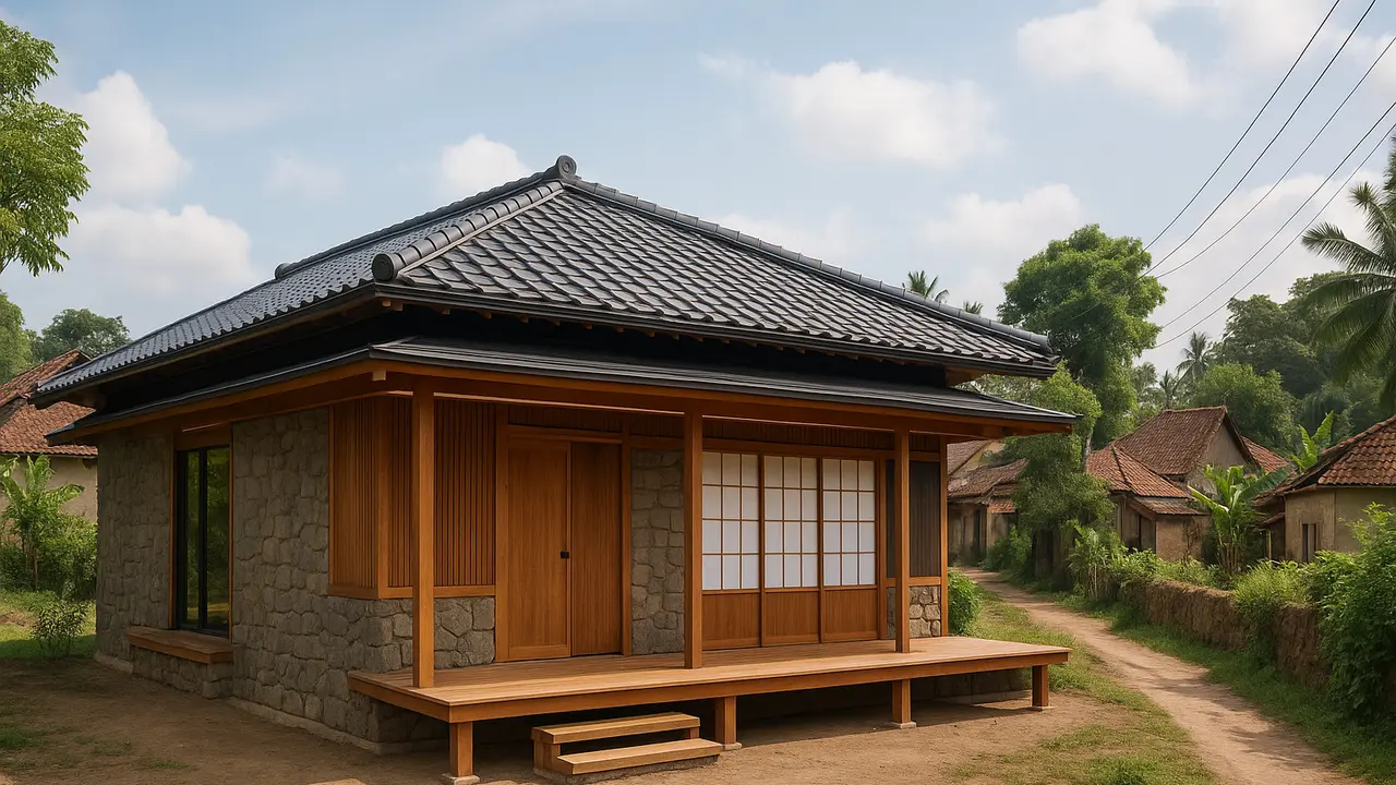 Model Rumah Sederhana Gaya Jepang Modern di Kampung/via AI