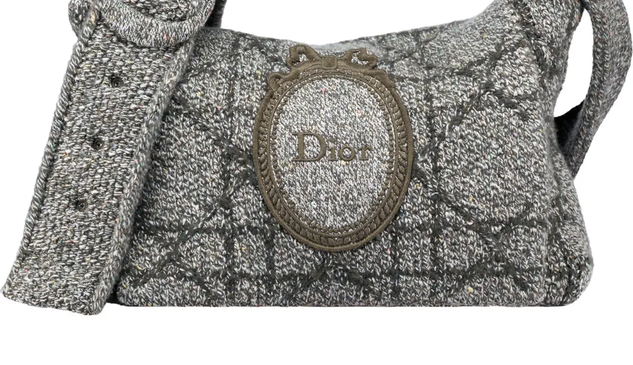 Selaras dengan tampilan nyamannya, Mingyu jinjing Dior Médaillon Knit Messenger Bag abu-abu [Dior]