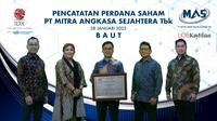 Pencatatan perdana saham PT Mitra Angkasa Sejahtera Tbk (BAUT), Jumat (28/1/2022) (Dok: BEI)