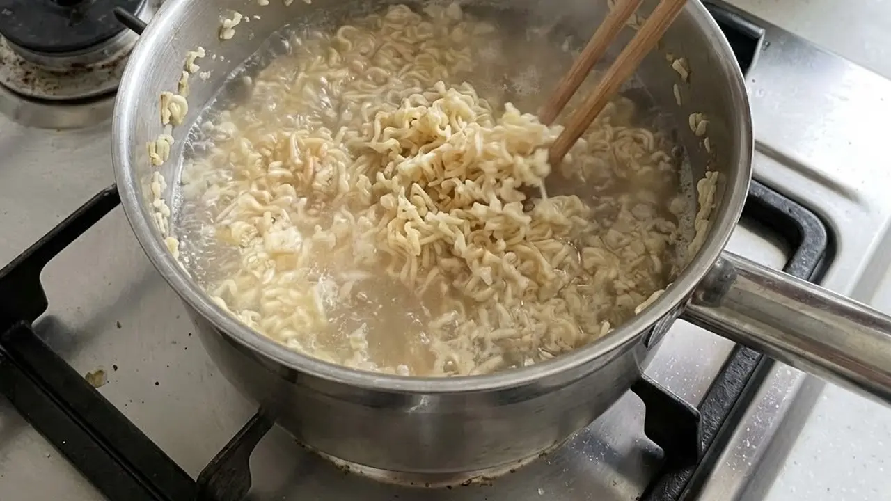 Ilustrasi Mengaduk Mi Instan/Gemini AI