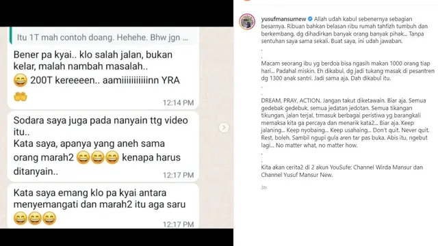 Unggahan Ustaz Yusuf Mansur. (Instagram/ yusufmansurnew)