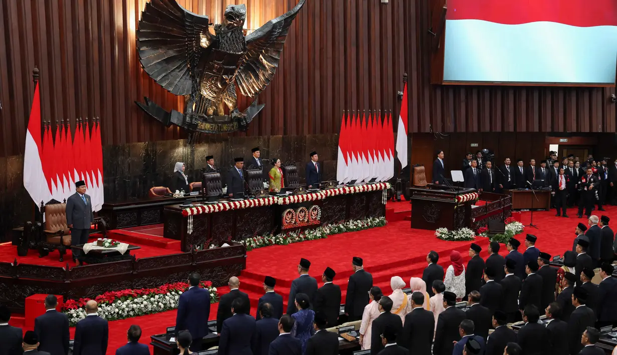 Untuk diketahui, Sidang Tahunan Majelis Permusyawaratan Rakyat (MPR) 2025 dihadiri 604 anggota dari 732 anggota. (Ajeng Dinar Ulfiana/POOL/AFP)