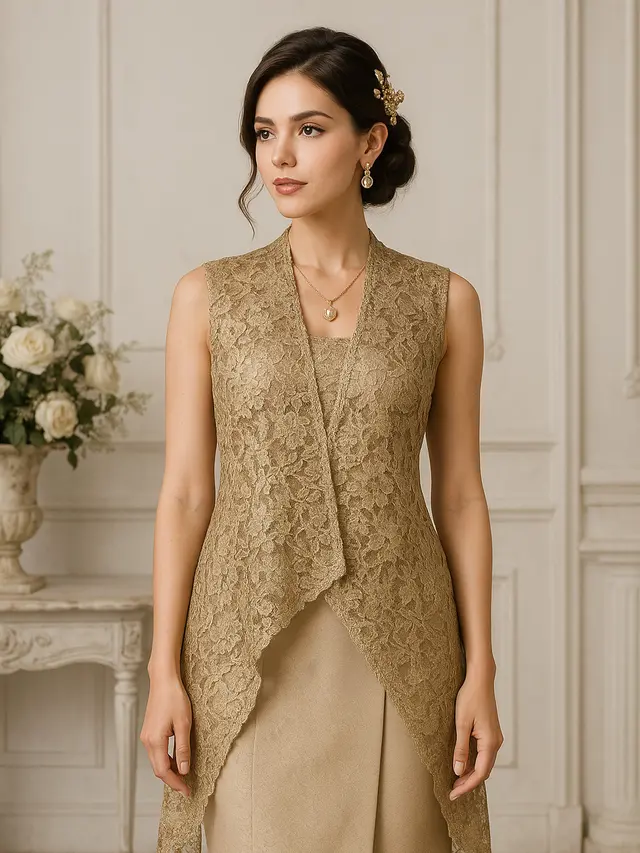 Cardigan Brokat Tanpa Lengan untuk Kondangan