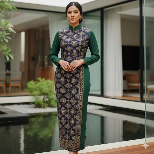 Model Gamis Terbaru Kombinasi Batik dan Polos (Image by AI)