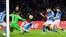 Pemain AC Milan, Brahim Diaz mencetak gol kedua timnya ke gawang Napoli pada laga pekan ke-28 Liga Italia 2022/2023 yang berlangsung di Stadio Diego Armando Maradona, Senin (03/04/2023) dini hari WIB. AC Milan menang dengan skor 4-0. (AFP/Tiziana Fabi)