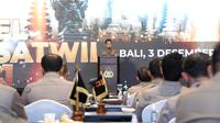Kapolri Jenderal Listyo Sigit Prabowo berbicara soal jiwa kepemimpinan di hadapan personel yang hadir dalam Apel Kasatwil Polri.
