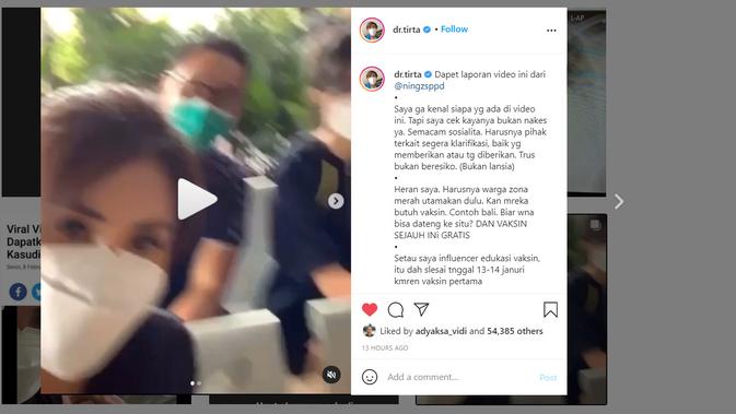 Dokter Tirta akan mengajukan protes jika ternyata Helena Lim bukan tenaga kesehatan dan bukan seseorang yang berisiko sehingga harus vaksinasi COVID-19. (Tangkapan Layar Instagram @dr.tirta)