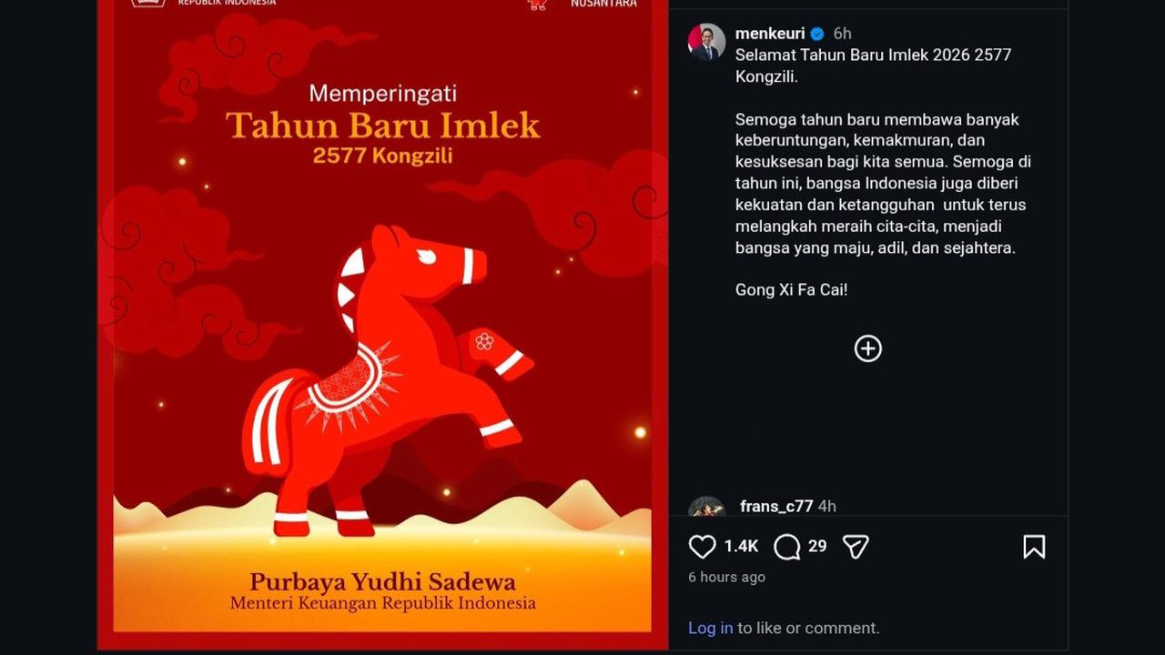 Harapan Menkeu Purbaya Sambut Imlek 2026