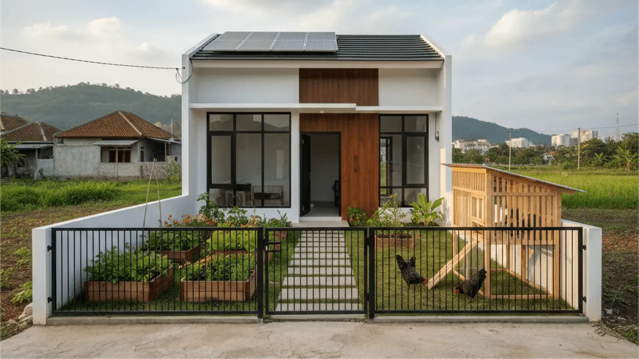 Desain Rumah Mungil dengan Kebun dan Ternak Kecil