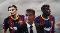 Joan Laporta, Paul Pogba dan Erling Haaland. (Bola.com/Dody Iryawan)