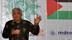 Ketua PP Muhammadiyah, Din Syamsudin mengatakan sumbangan yang diberikan tersebut merupakan bagian dari rangkaian bantuan yang telah diberikan untuk Palestina, Jakarta, Selasa (9/9/2014) (Liputan6.com/Miftahul Hayat)