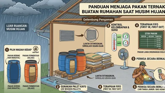 Cara Menjaga Pakan Ternak Saat Musim Hujan agar Tetap Aman. AI