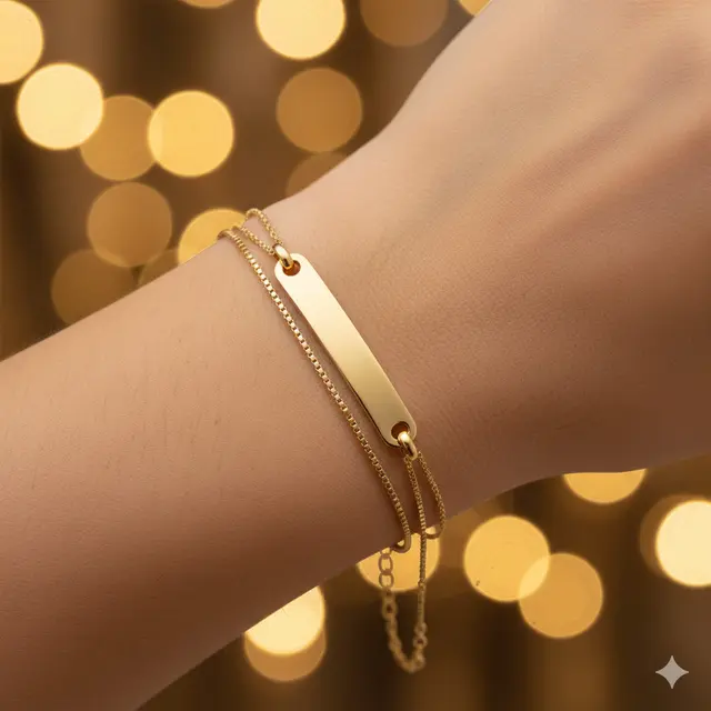 Model Gelang Emas Kombinasi Rantai dan Plate Nama