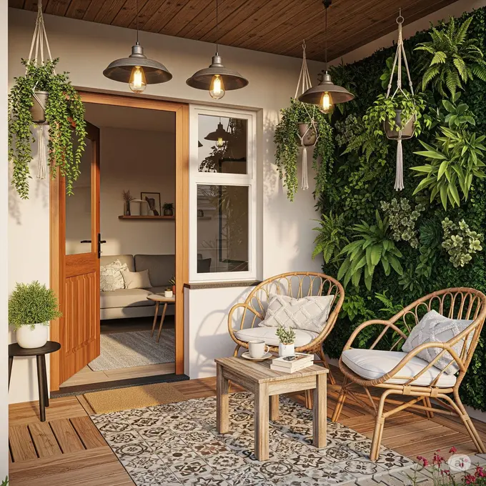 Teras Kecil Estetik dengan Lantai Kayu Vintage