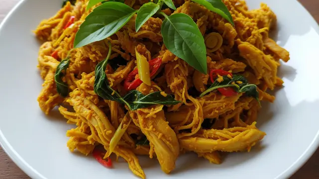 Ayam Suwir Bumbu Woku yang Harum Daun Kemangi