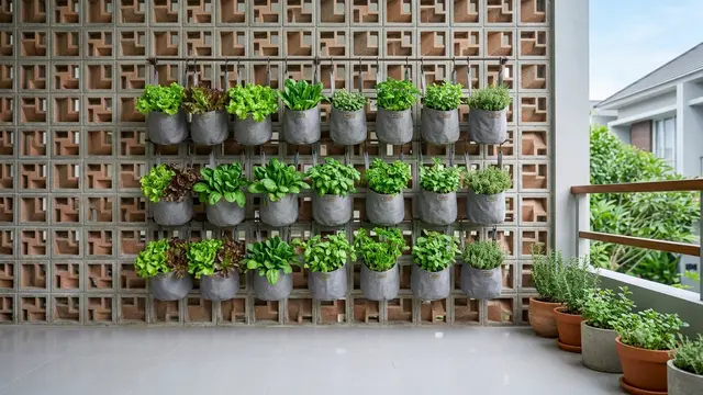 Desain Vertical Garden yang Menyatu dengan Dinding Roster. Gemini