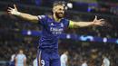 <p>Sementara Real Madrid tiga kali memperkecil kedudukan lewat dua gol Karim Benzema dan Vinicius Junior.&nbsp;(AP/Dave Thompson)</p>