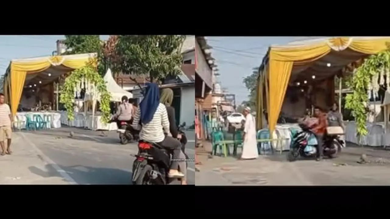Tenda Hajatan Bikin Susah, Pengguna Jalan Terpaksa Putar Balik