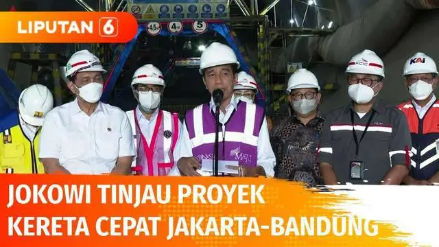 Presiden Joko Widodo meninjau Terowongan Dua, proyek kereta cepat Jakarta-Bandung KCJB, di Purwakarta, Jawa Barat. Presiden berharap kereta cepat Jakarta-Bandung dapat beroperasi pada Juni 2023.