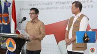 Menparekraf Wishnutama dan Kepala Gugus Tugas Penanganan Corona Doni Monardo dalam jumpa pers di Jakarta, Sabtu (28/3/2020). (dok. Screenshoot Youtube BNPB Indonesia/Dinny Mutiah)