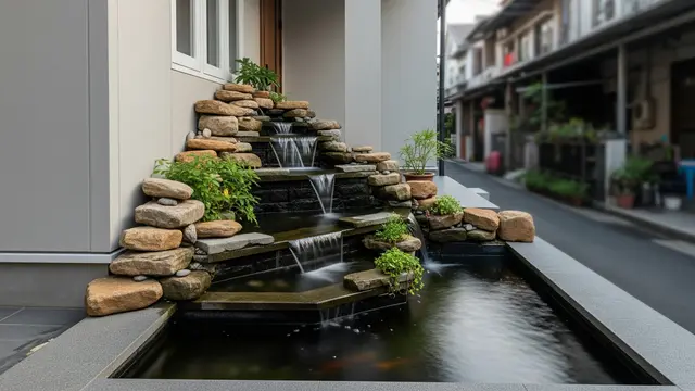 Model Kolam Ikan Sudut Depan Rumah Minimalis