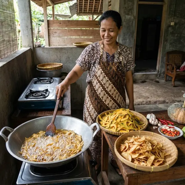 Menggoreng keripik kulit labu (Gemini AI)