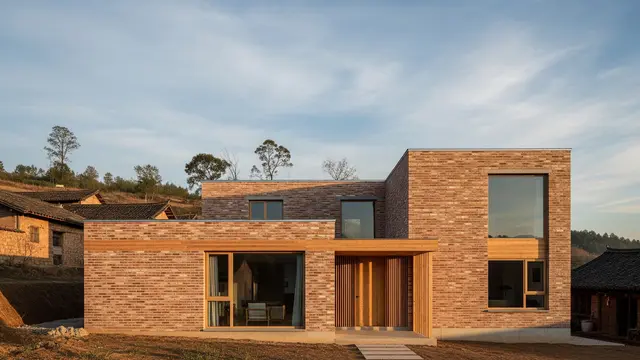 Model Rumah Minimalis Desa dengan Kombinasi Tembok dan Kayu Alami/Gemini AI