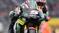 Pebalap Monster Yamaha, Johann Zarco, berada di peringkat ketiga dengan catatan waktu 1 menit 32,229 detik pada kualifikasi MotoGP Prancis di Sirkuit Le Mans, Sarthe, Sabtu (20/5/2017). (AFP/Jean-Francois Monier)