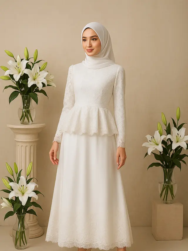 Model Gamis Putih Kombinasi Renda