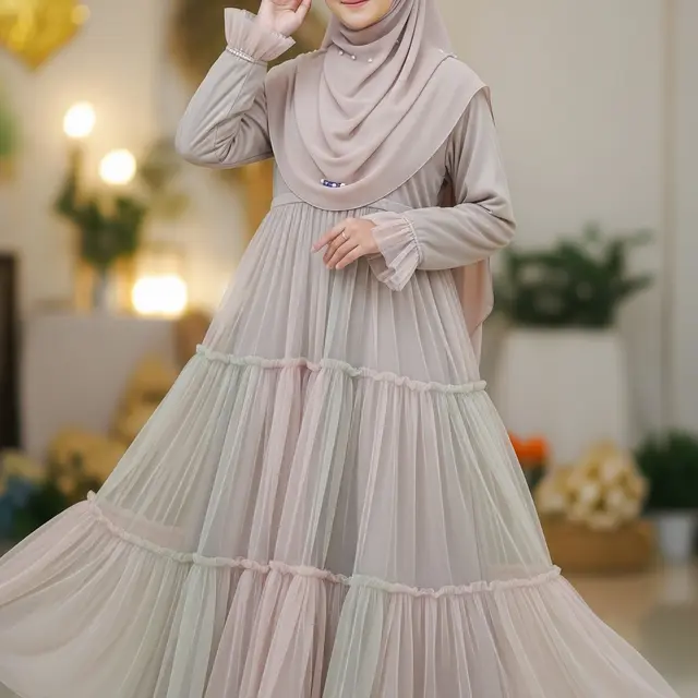 Gamis Layering Tulle Bertingkat (Gemini AI)