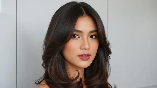 Model Rambut Wanita Panjang Belah Tengah Gaya Layer Wajah