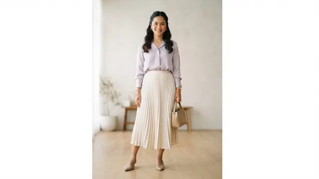Cara tampil elegan tanpa pakaian mahal dan ini pilihan yang cocok untuk masing-masing zodiak yakni Cancer blus pastel dan rok plisket