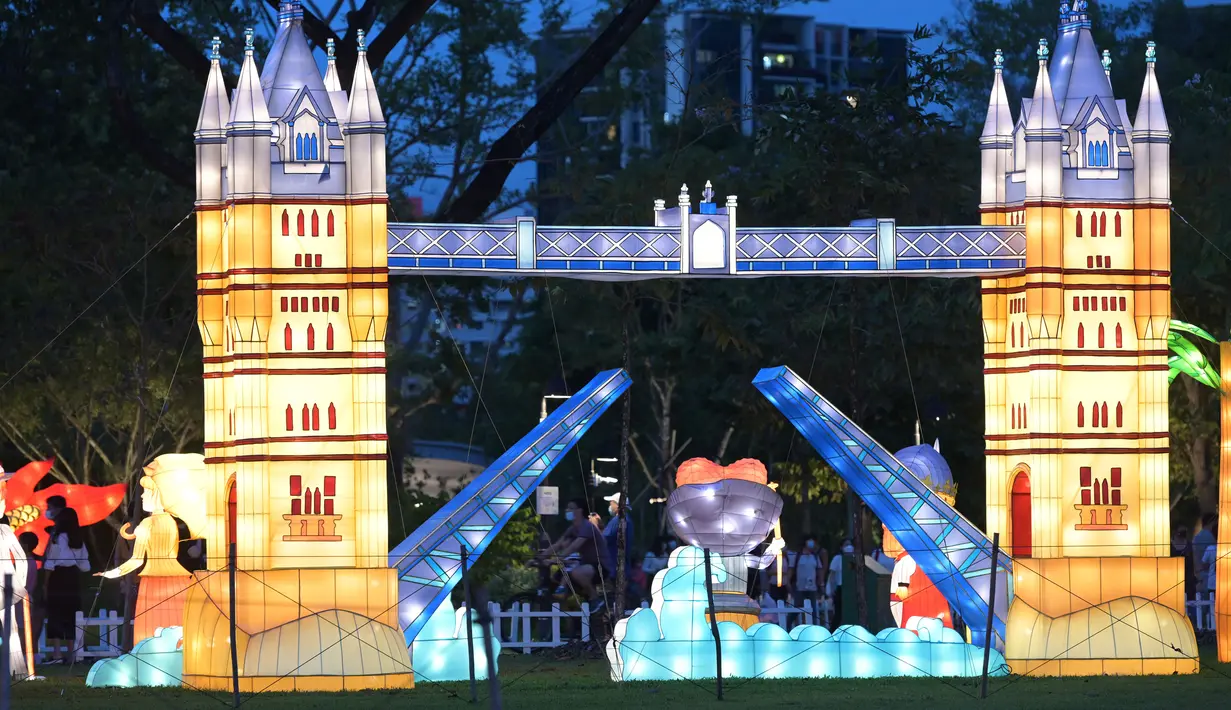 Sebuah instalasi cahaya terlihat di "Festival Cahaya" yang diadakan di Jurong Lake Gardens, Singapura, pada 20 Desember 2020. "Festival Cahaya" berlangsung dari 18 Desember 2020 hingga 3 Januari 2021. (Xinhua/Then Chih Wey)