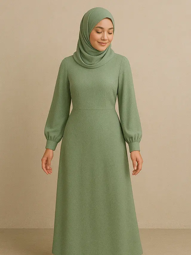 Gamis Brokat Islami Warna Sage (ChatGPT)