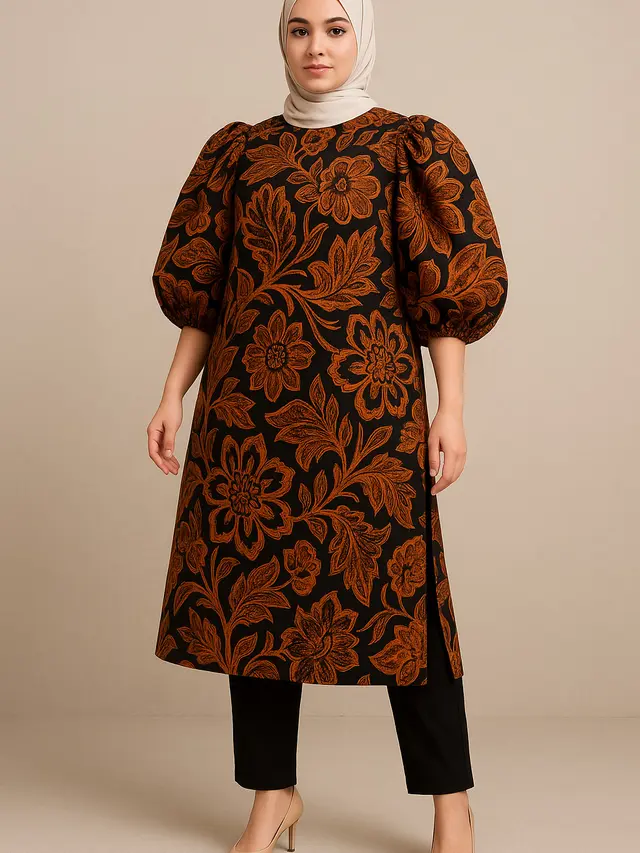 Tunik Batik Katun Belah Samping Lengan Puff